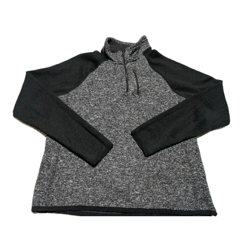 Beverly Hills Polo Club Mens Quarter Zip Pullover Size M Heather Gray/Black Flaw
